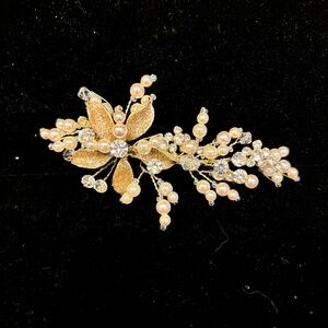 Symphony Bridal Gold Rhinestone, Pearl, and Crystal Hair Clip